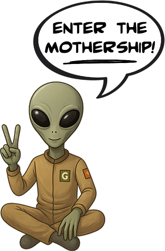 Alien holding up peace sign
